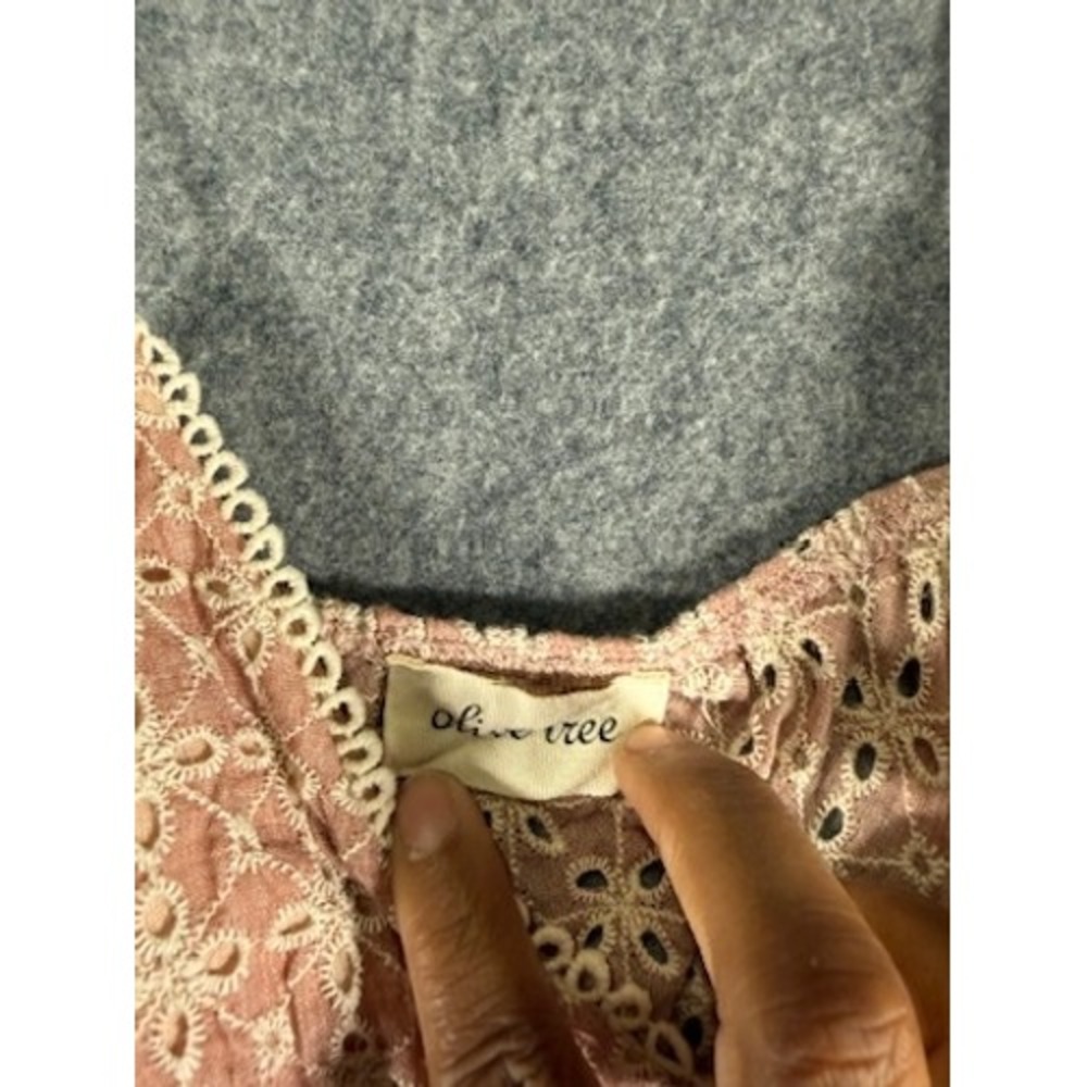 Olive Tree Pink Floral Eyelet Mini Dress Womens Small Dusty Rose Fit & Flare - Picture 3 of 8